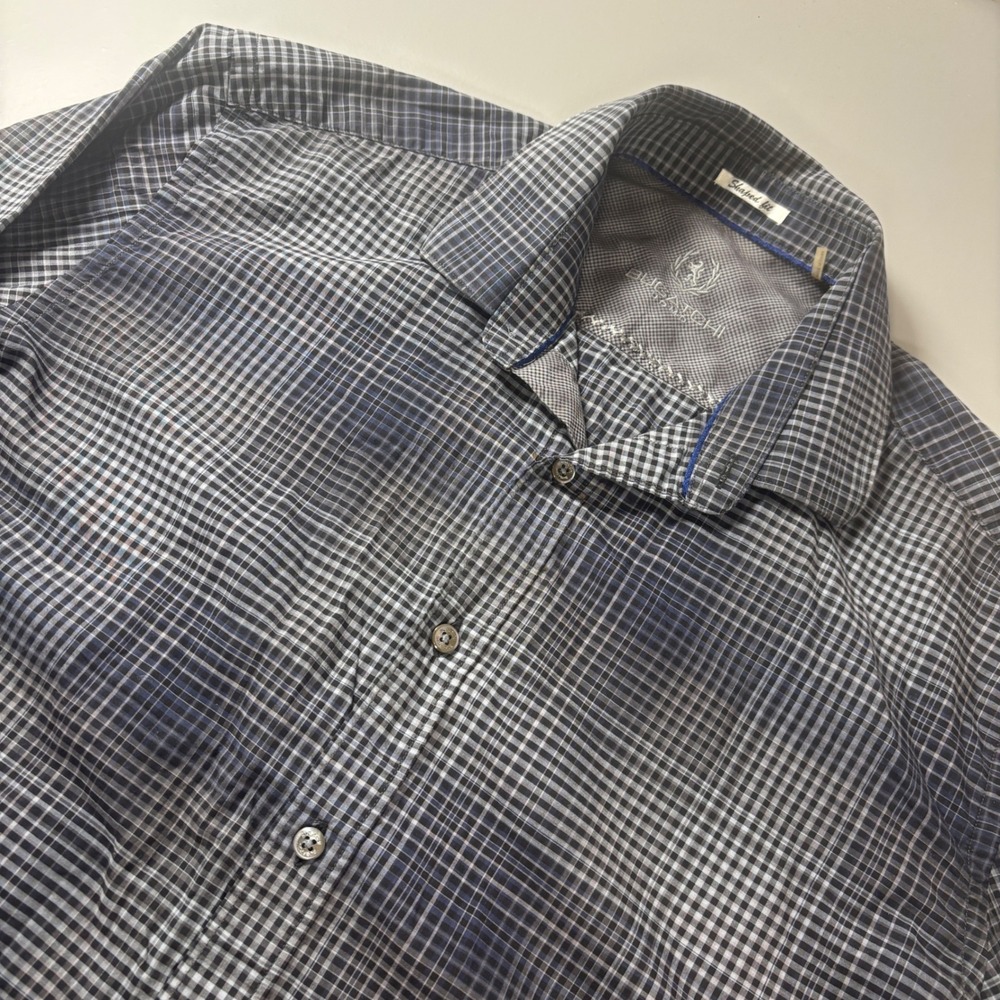 Bugatchi Uomo Men's L Plaid Checkered Long Sleeve‎ Button Down Shirt Cotton